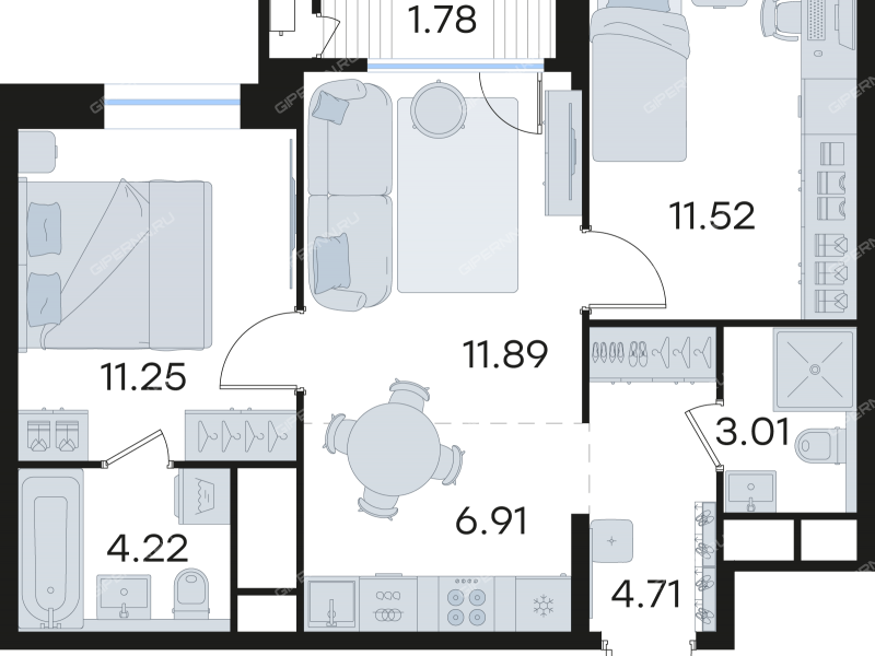 двухкомнатная квартира в новостройке на  ул. Гаршина, д. 40, к1.1.5