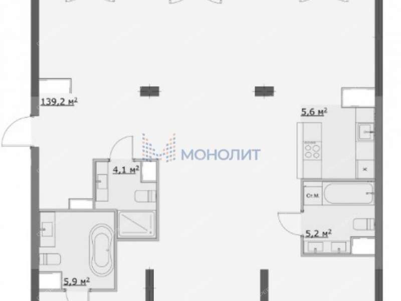 четырёхкомнатная квартира в новостройке на Октябрьской улице дом 21