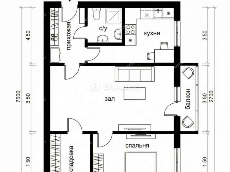 двухкомнатная квартира на улице Ванеева дом 98 к2