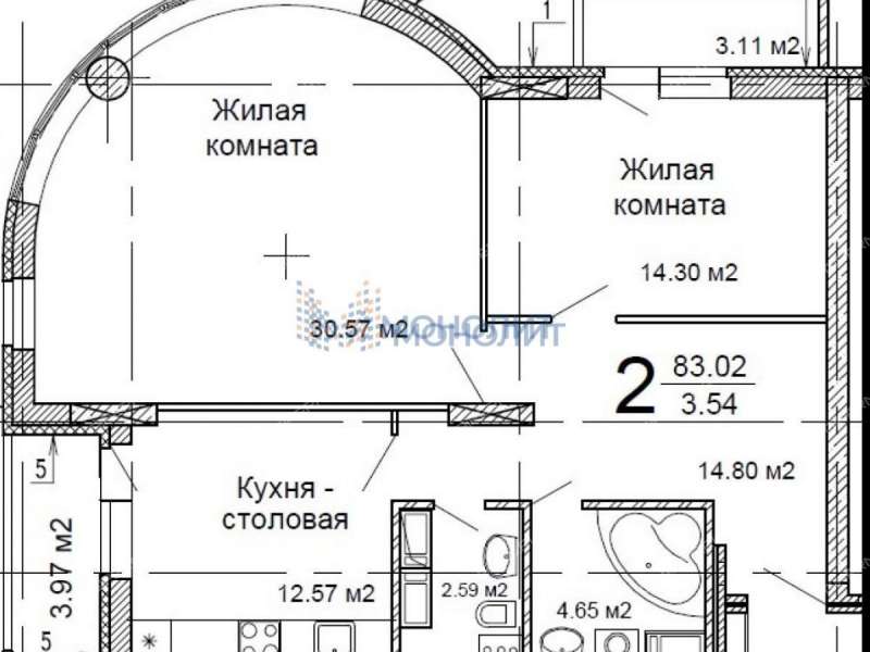 двухкомнатная квартира на улице Семашко дом 28