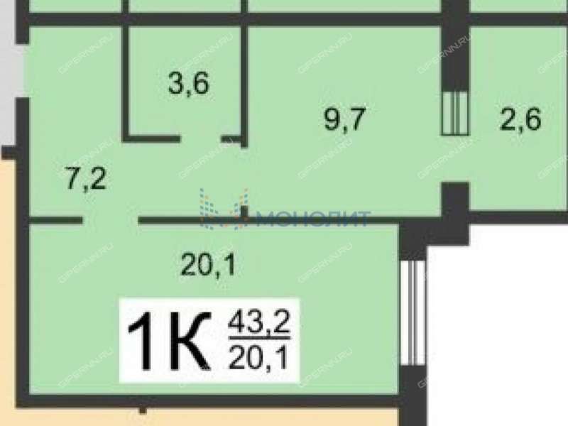 однокомнатная квартира на улице Родионова дом 195