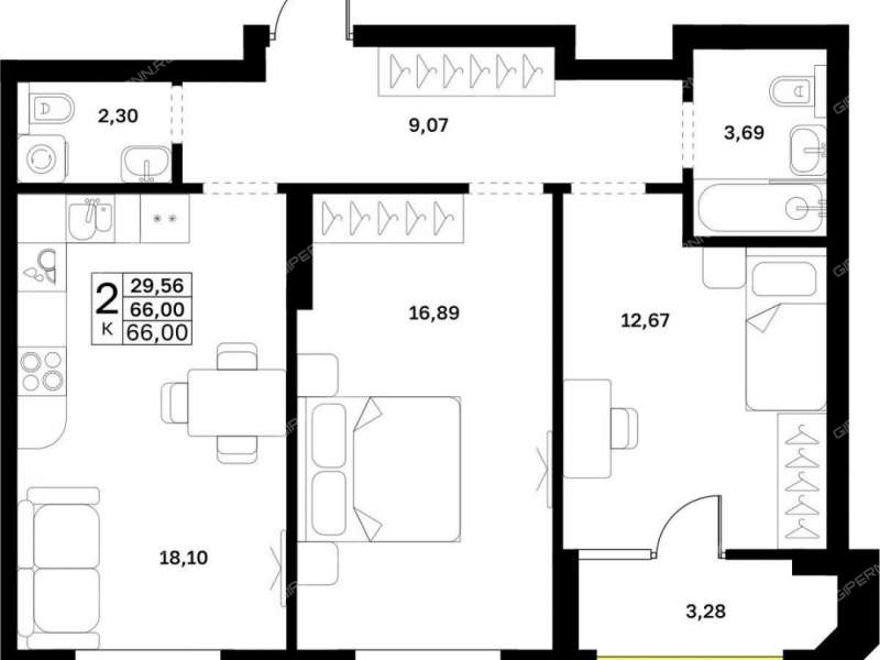 двухкомнатная квартира в границах улиц Страж Революции, Гвардейцев, 50-летия Победы, Евгения Никонова, 17