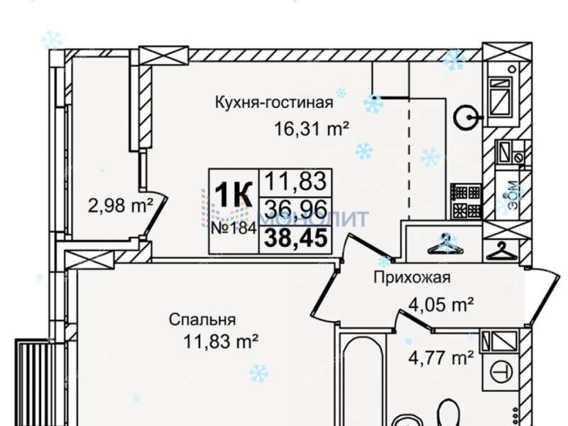 однокомнатная квартира в новостройке на улице Красных Зорь