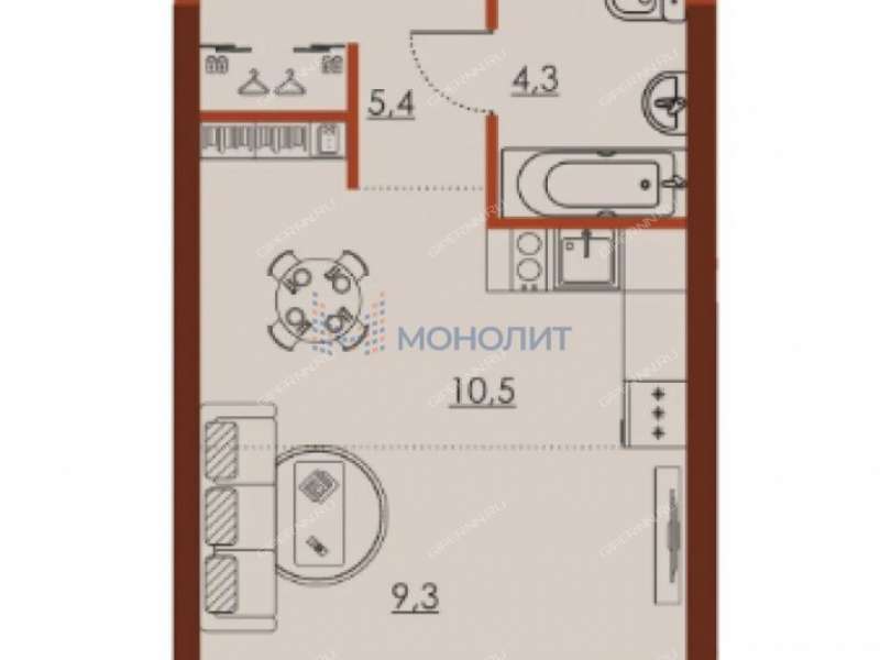 однокомнатная квартира в новостройке на улице Октябрьской Революции