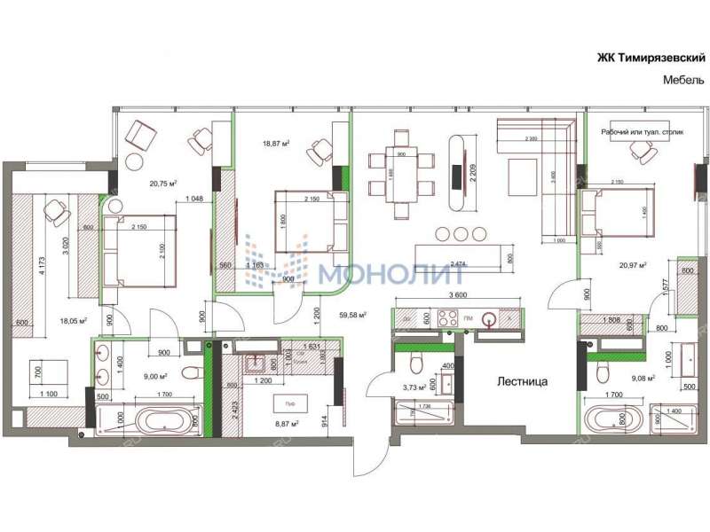 четырёхкомнатная квартира на 2-й Оранжерейной улице дом 4А